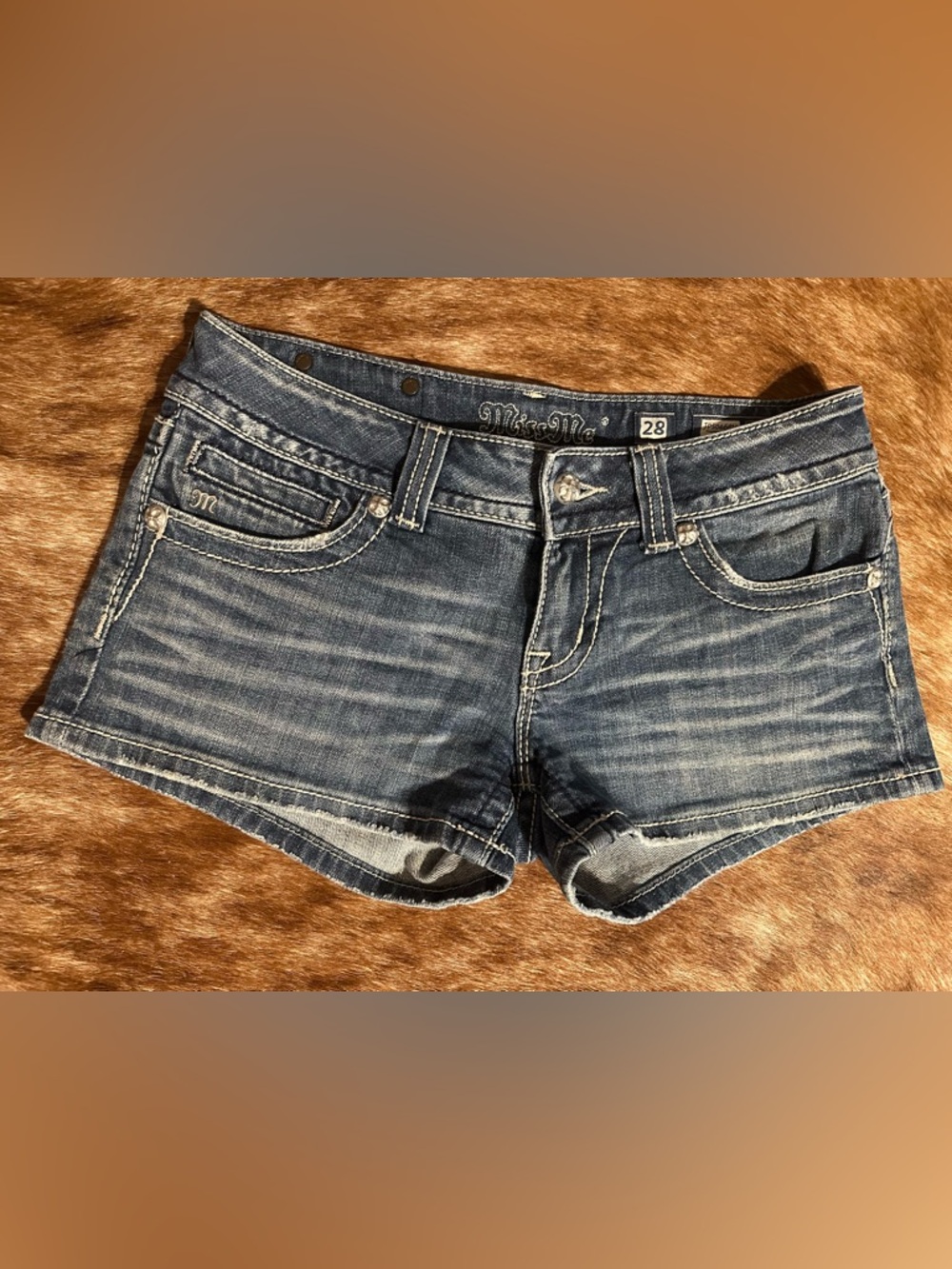 Miss Me Dark Blue Embellished Shorts - 28 - Picture 2 of 5
